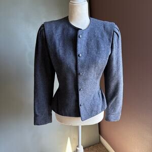 Vintage SIR FOR HER Women's Small Blue Grey Wool Blazer Retro MCM Eclectic Cute